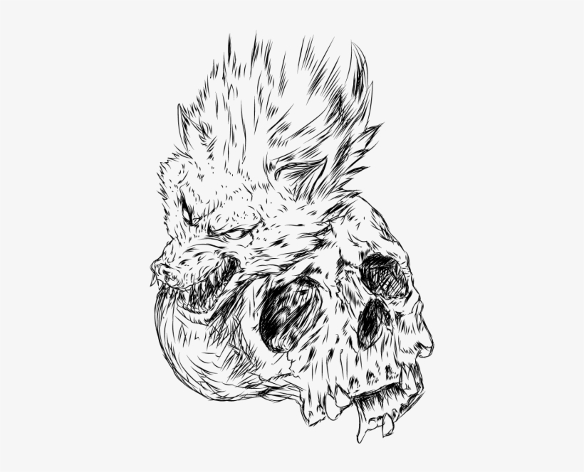 Skull And Wolf Tshirt Design, Skull, Wolf, Skelleton - Skull, transparent png