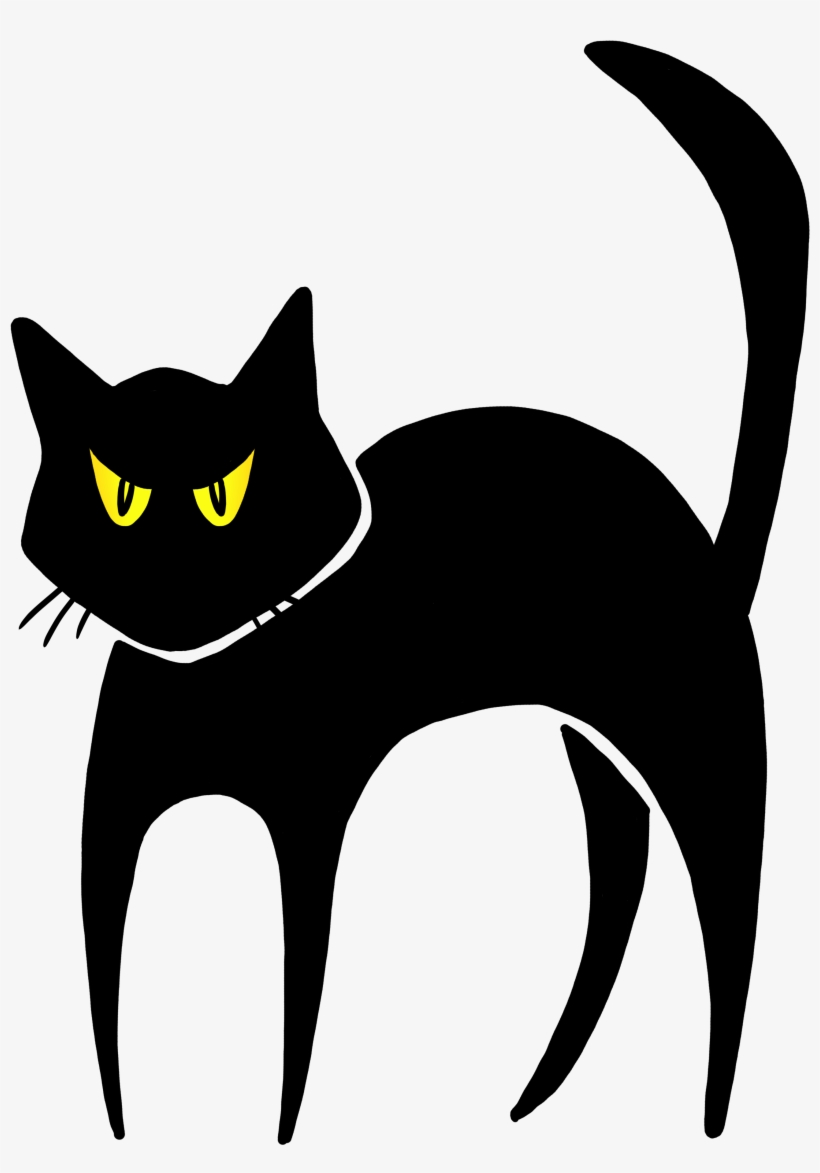 Halloween Cat Clip Art Black And White - Black Cat Drawing Halloween, transparent png