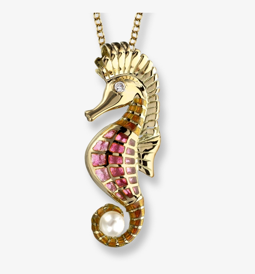 Nicole Barr Designs 18 Karat Gold Seahorse Necklace - Diamond & Akoya Pearl Seahorse Pendant - 18k Gold, transparent png