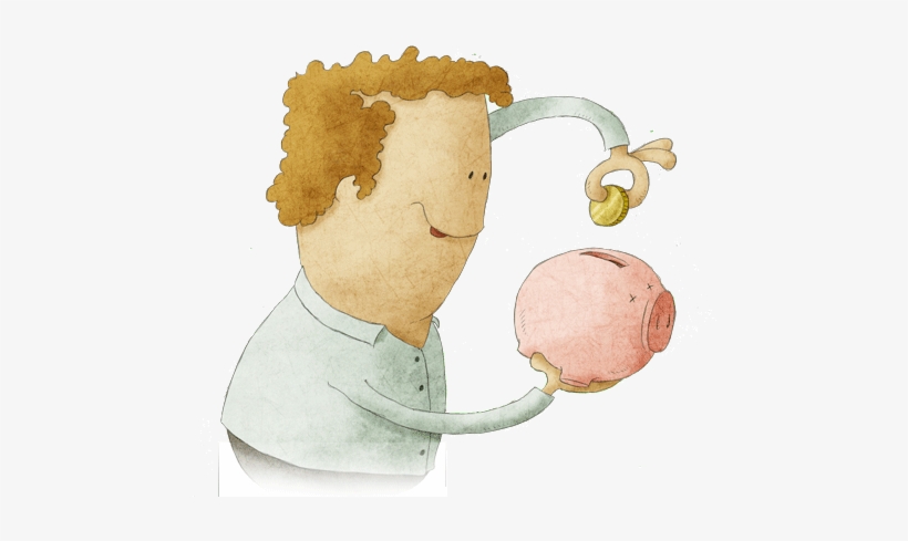 Cartoon Of A Man Putting A Loony Into A Piggy Bank - Hearing Aid, transparent png