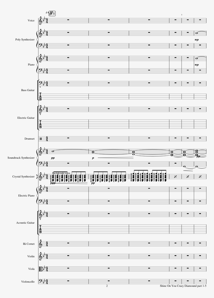 Shine On You Crazy Diamond Pt 1-5 Sheet Music Composed - Shine On You Crazy Diamond Part 3 Sheet, transparent png