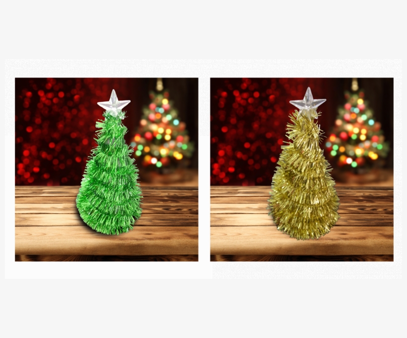 Prelit Garland Tinsel Christmas Tree Decoration - Prelit Garland Tinsel Tree - 8 Inch, Gold, transparent png