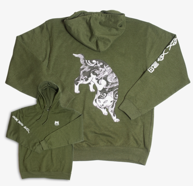 Army Green Dragon Cat Kanji Hoodie - Hoodie Kanjis, transparent png