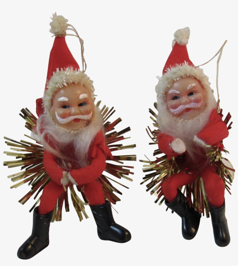 2 Santa Claus Ornaments With Tinsel Stars Vintage Japan - Christmas Ornament, transparent png