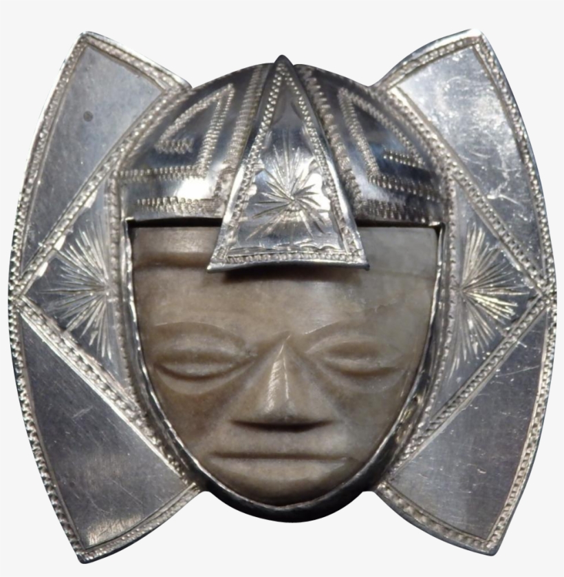 Large Vintage Mexican 900 Silver And Onyx Brooch - Mask, transparent png