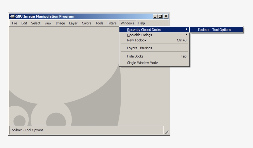 Windows > Recently Closed Docks > Toolbox - Gimp Toolbar, transparent png