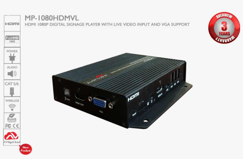 Digital Signage Player With Live Video Input - Avenview Cpro-hdm-cvida Hdmi Down Converter, transparent png