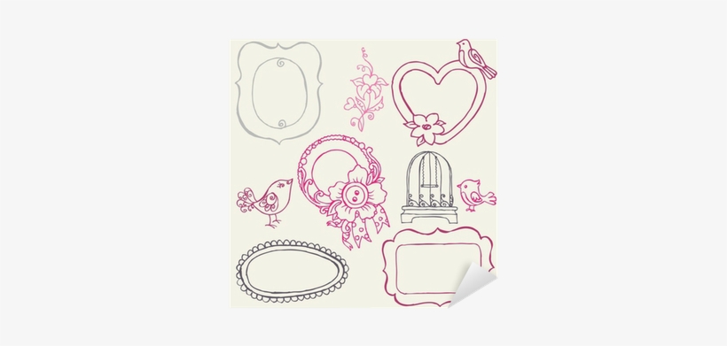 Autocolante Pixerstick Sweet Doodle Frames With Birds - Vector Graphics, transparent png