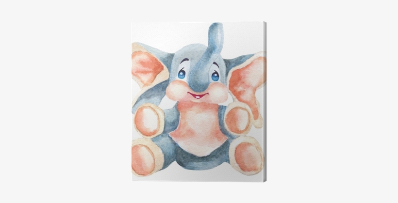 Watercolor Baby Elephant Illustration On White Canvas - Watercolor Painting, transparent png