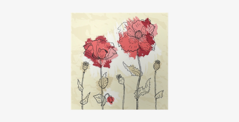 Red Poppies On A Crumpled Paper Background Poster • - Paper, transparent png
