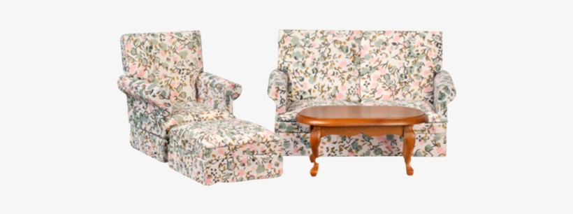 1 Inch Scale Dollhouse Small Floral Living Room Set - Dollhouse Miniature 1:12 Scale Walnut Loveseat #t6590, transparent png