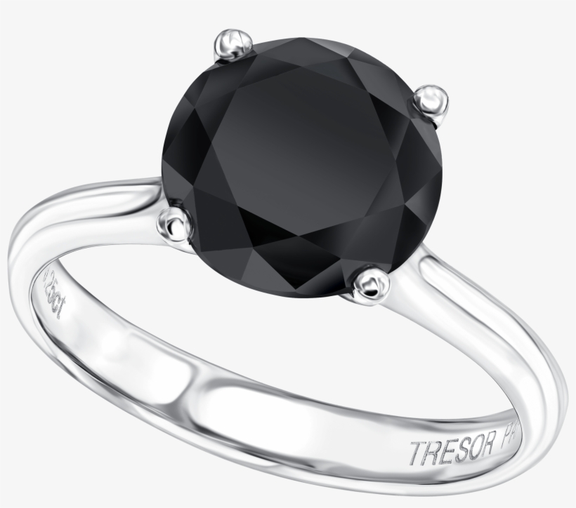25ct Black Diamond Four Claw Ring In 18k White Gold - Gold, transparent png