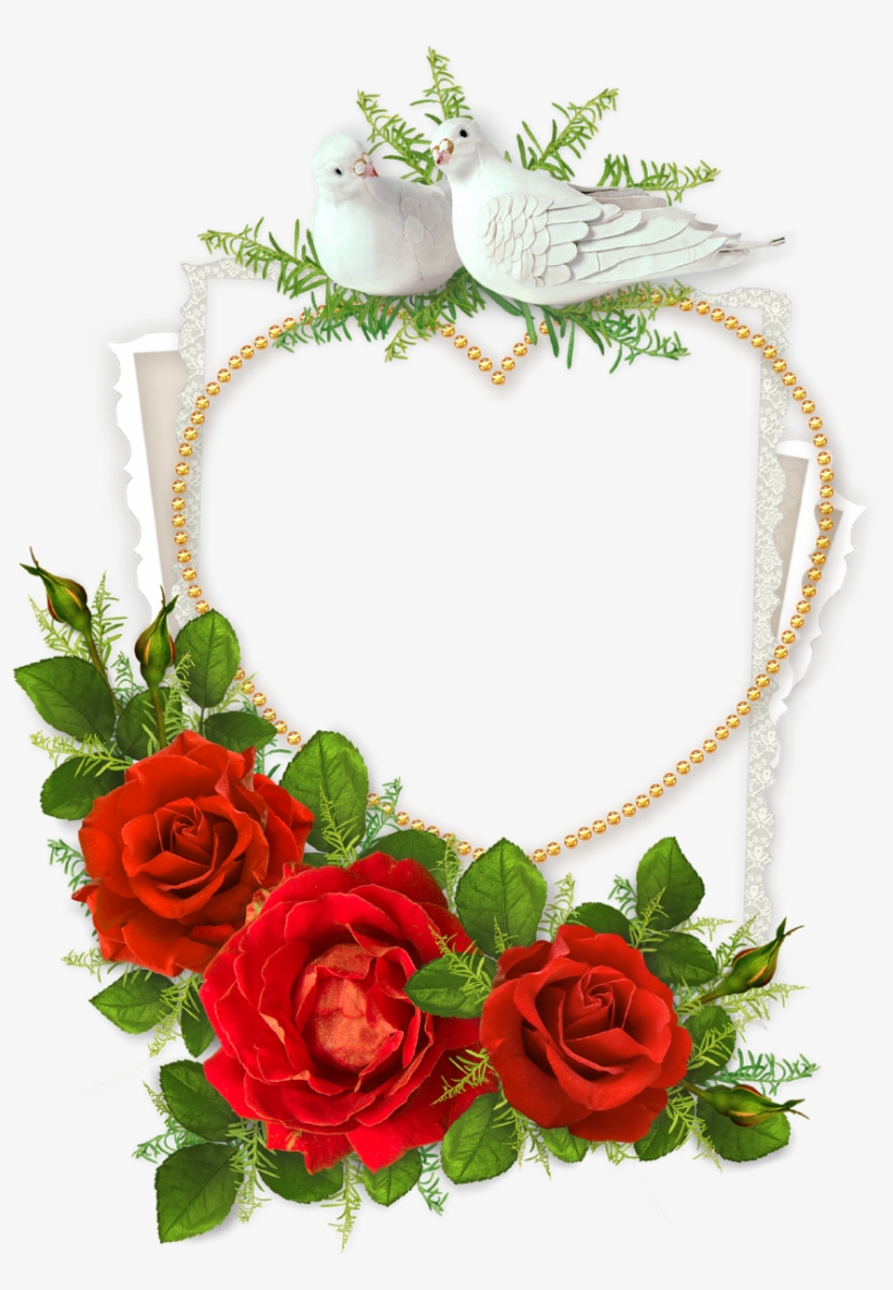 Heart Shaped Photo Frame With Doves And Red - Wedding Heart Shaped Photo Frame, transparent png
