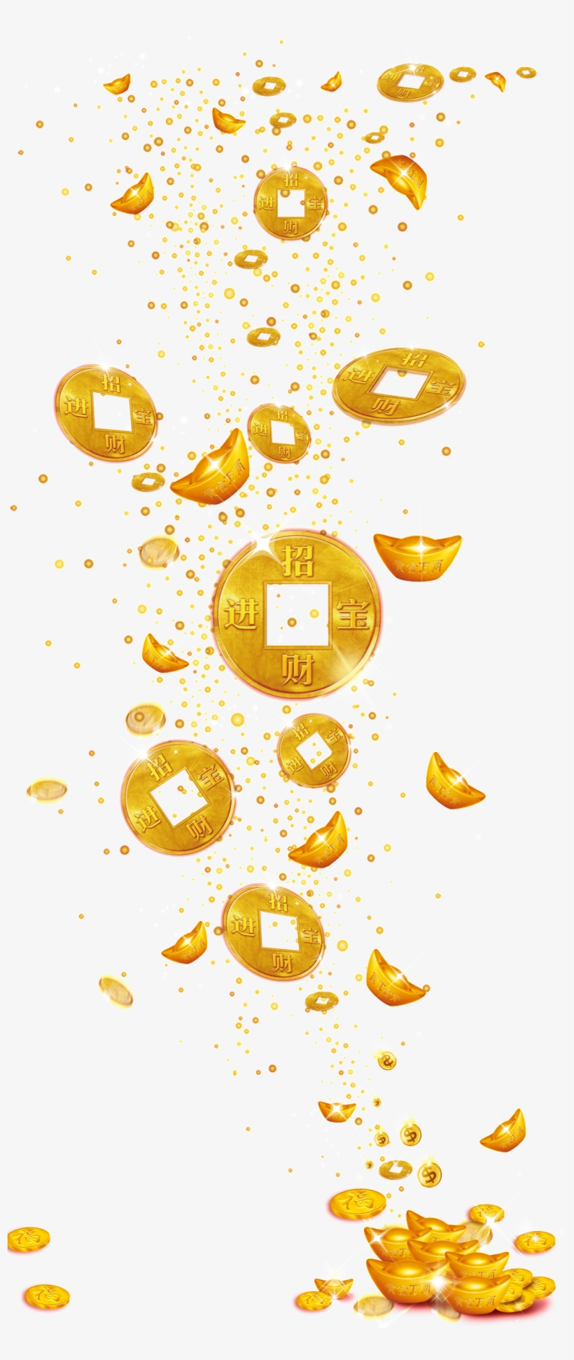 Floating Gold Ingot Coins Transparent Decoration - 金币 Png, transparent png