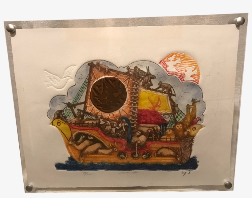 Signed Mixed Media Noah's Ark Lucite Floating Frame - Art, transparent png