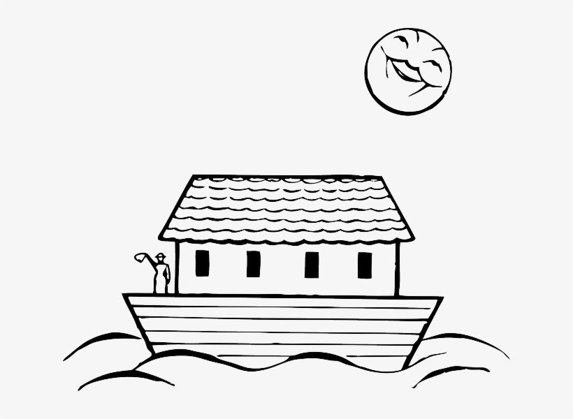 Arc, Ark, Black, Outline, White, Cartoon, Free, Boat - Noahs Ark Clipart Black And White, transparent png