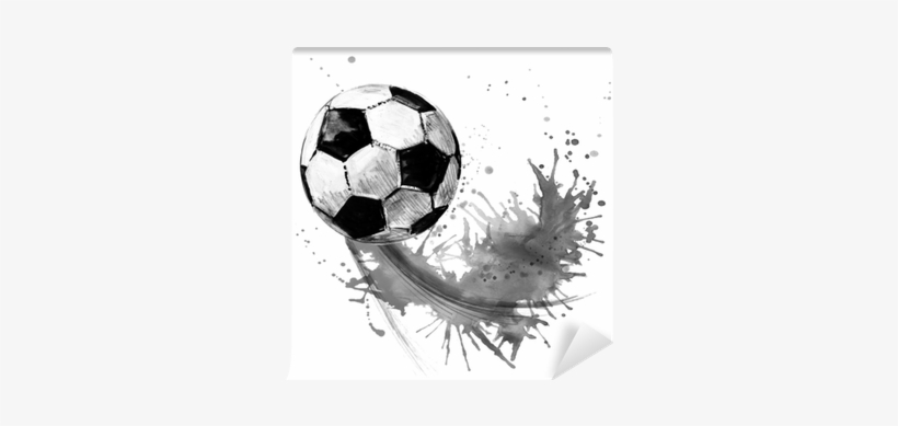 Football Watercolor Hand Drawn Illustration Wall Mural - Naklejki Na Ścianę Piłka, transparent png