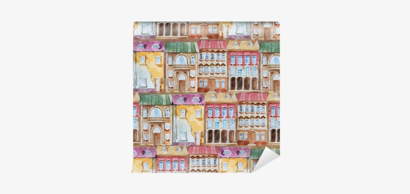 Watercolor Seamless Pattern Of Bright Old Building - Photography, transparent png