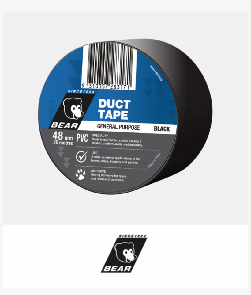Bear Pvc Duct Tape Multi Purpose Black 48mm X 30m - 24mm X 50m General Purpose Masking Tape, transparent png