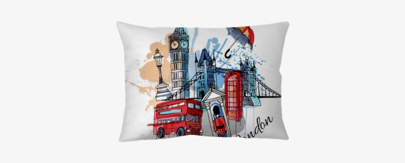 Watercolor Vector London Background Throw Pillow • - London Icons, transparent png