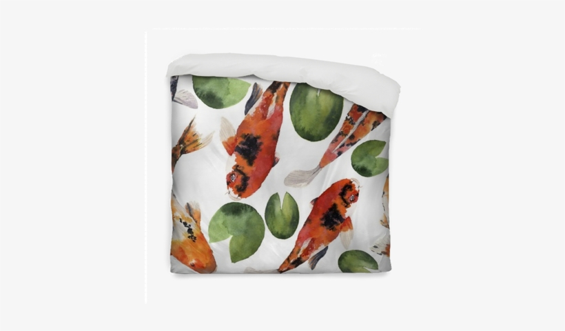 Watercolor Oriental Rainbow Carp With Water Lily Seamless - Watercolor Painting, transparent png