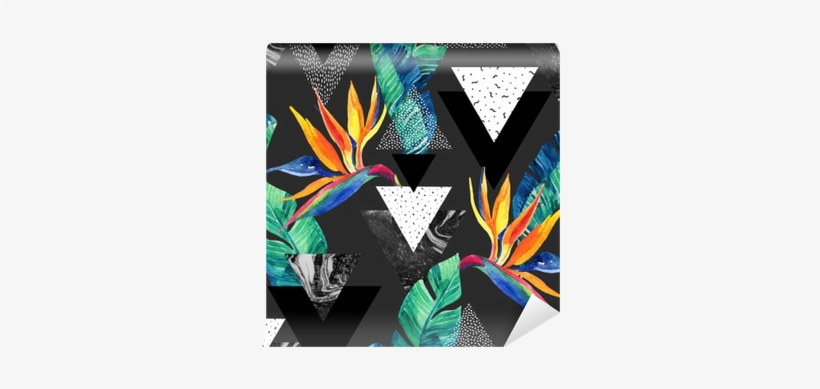 Watercolor Exotic Flowers, Leaves, Grunge Textures, - Abstract Tropical Summer Design Seamless Pattern, transparent png