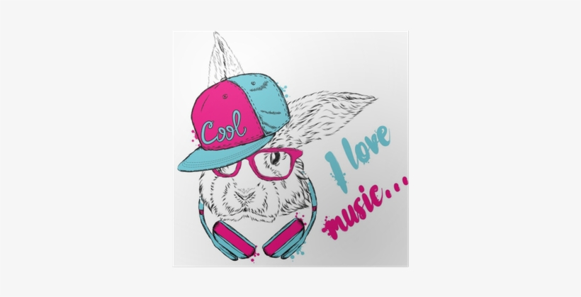 Vector Rabbit - Hare Headphones Vector Rabbit Hipster Vector Illustration, transparent png