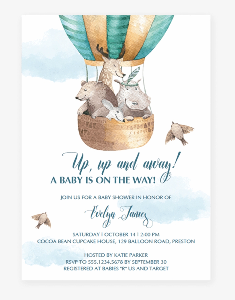 Up Up And Away Baby Shower Invitation Template Download - Hot Air Balloon Baby Shower Invitation Template, transparent png