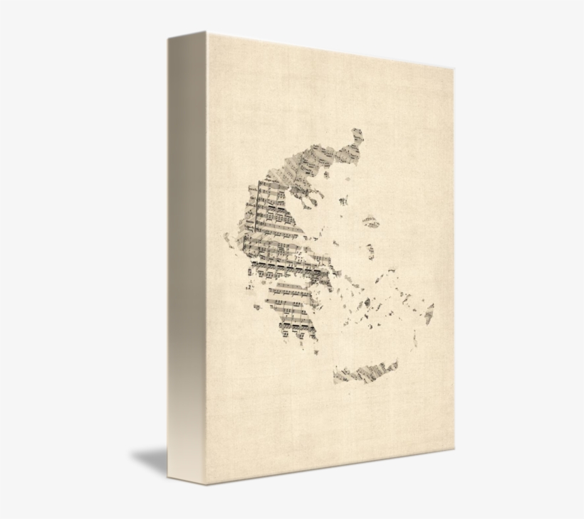 Old Sheet Music Map Of Greece Map By Michael Tompsett - Greece Map Art, transparent png