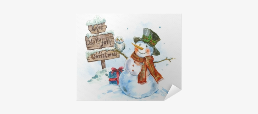 Watercolor Greeting Card With Snowman Poster • Pixers® - Watercolor Christmas Cards With Snowman, transparent png