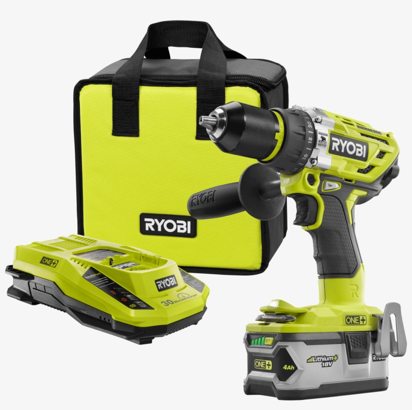 $139 - Ryobi 18-volt One+ Brushless Hammer Drill Kit P1813, transparent png