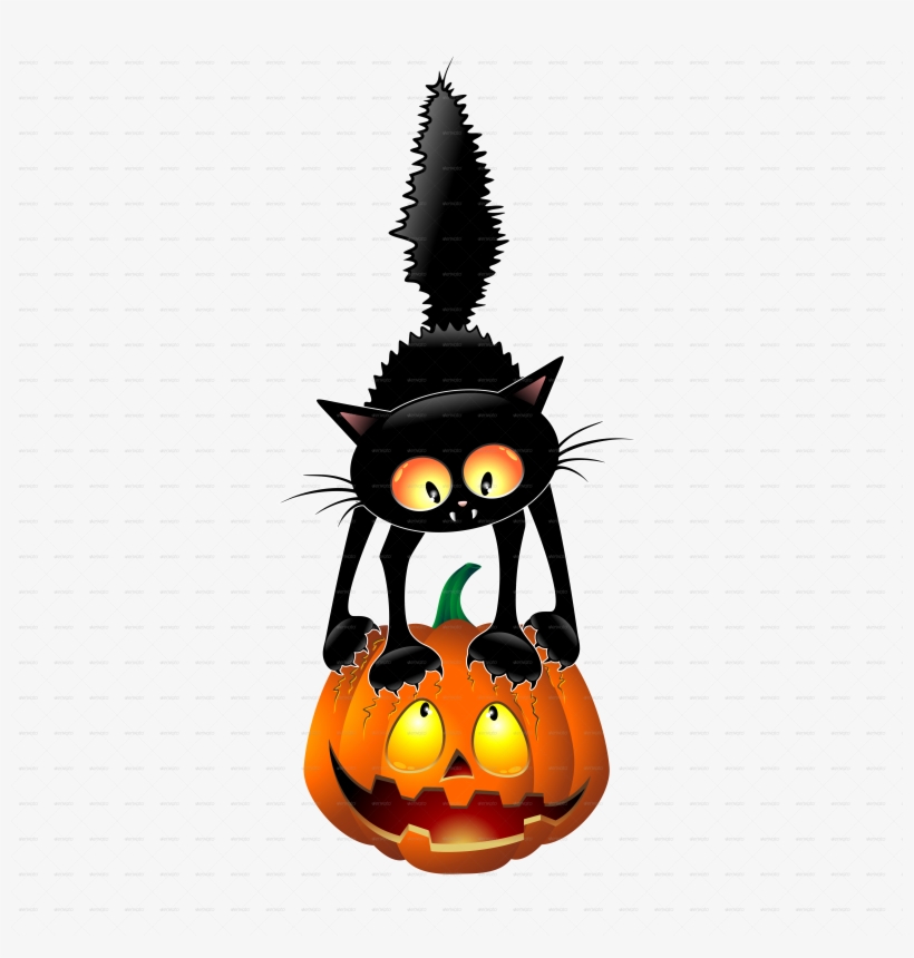 Funny Halloween Cat Cartoon Biting A Pumpkin Png Scared - Halloween Pumpkin Cartoon, transparent png