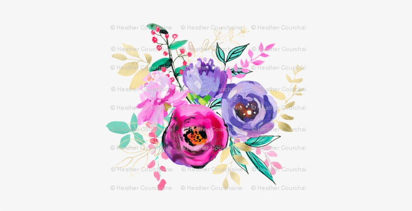 Purple And Gold Floral Bouquet 2 6" Back - Spoonflower, Inc., transparent png