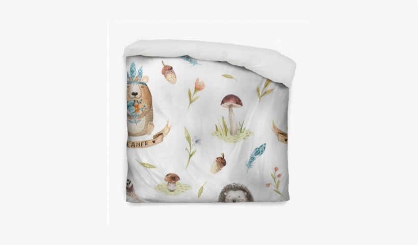 Cute Baby Hedgehog And Bear Animal Seamless Pattern - Drawnwithapencil Silver Feather Charm Bracelet - Silver, transparent png