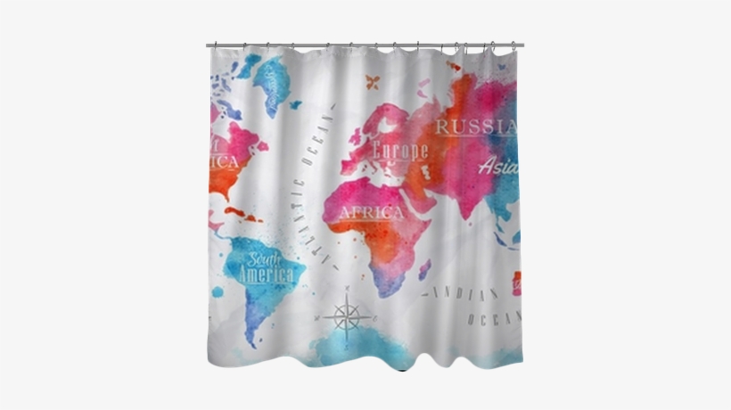 Watercolor World Map Pink Blue Shower Curtain • Pixers® - Art Print: Anna42f's World Map Map Retro, 61x41cm., transparent png
