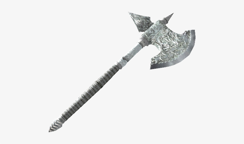 Oblivion Silver Battle Axe, transparent png
