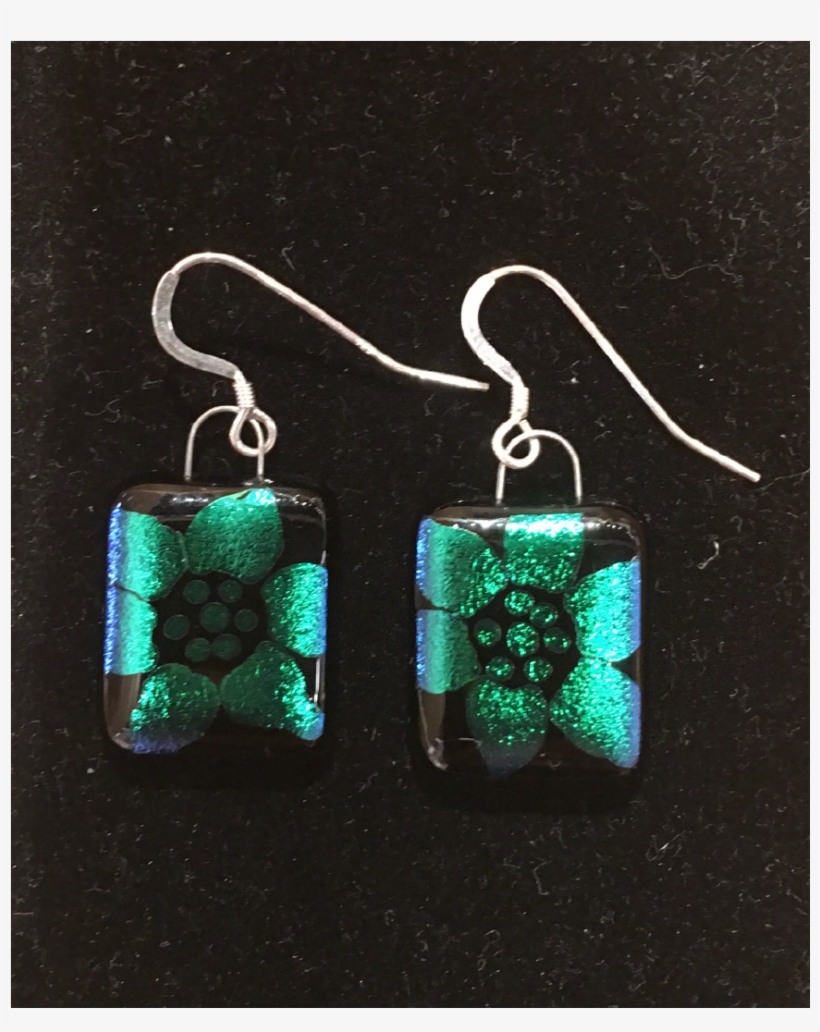 Black With Green Flower Etched High Glass Earings By - Glass, transparent png