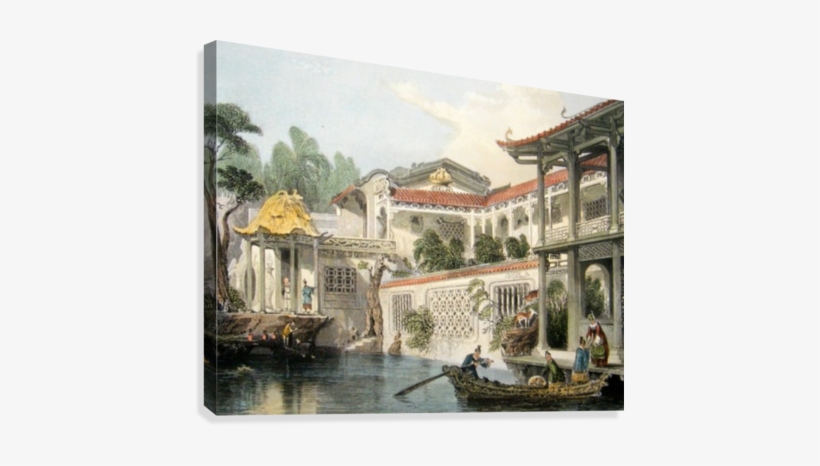House Of Conseequa, Chinese Merchant, Canton Canvas - Thomas Allom, transparent png
