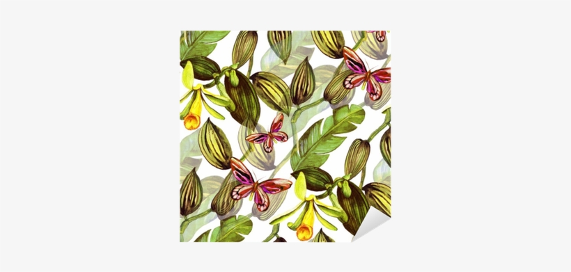 Seamless Pattern With Tropical Leaves And Vanilla Orchid - Orchids, transparent png