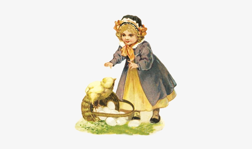 Easter Hare And Child, Girl With Easter Egg And Chick - False Victorian Easter #102 Collage Sheet, transparent png