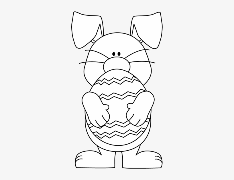 Black And White Easter Bunny Hugging An Easter Egg - Black & White Easter Eggs, transparent png