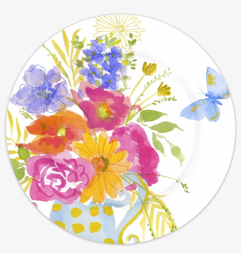 Ff1677 Watercolor Bouquet With Butterfly - Plate, transparent png
