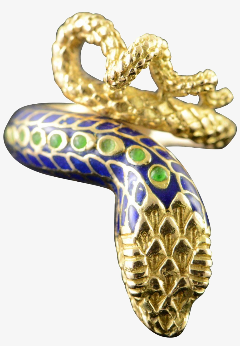 18k Detailed Green Blue Enamel Snake Head Wrapped Ring - Body Jewelry, transparent png