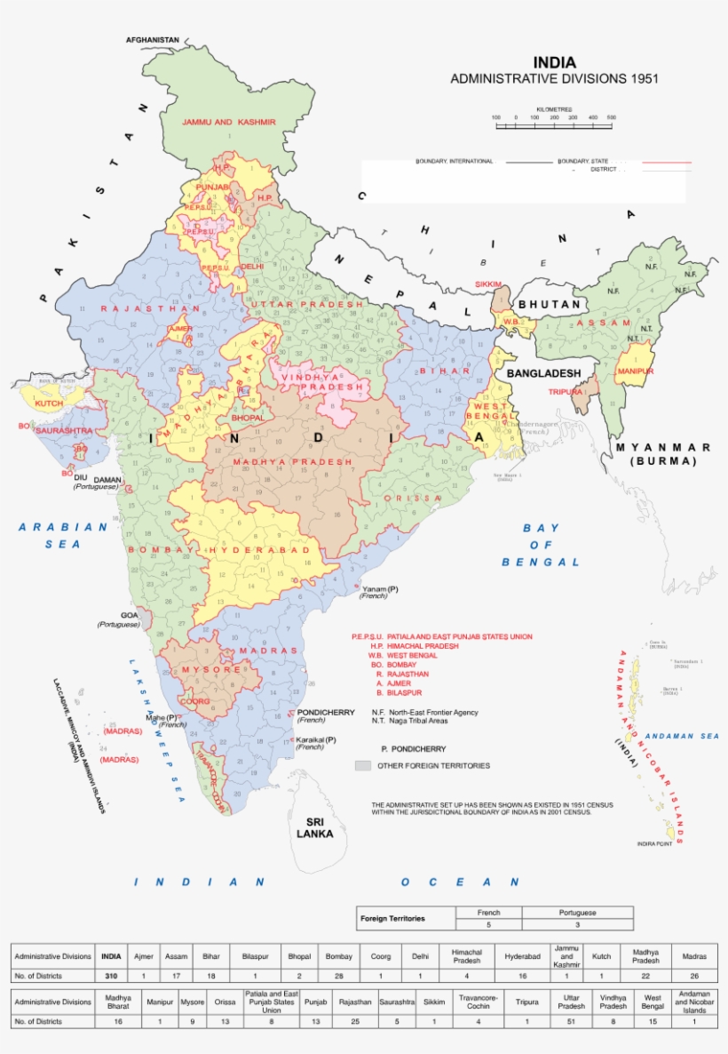 Indian States 1951 Map - Administrative Division Of India, transparent png
