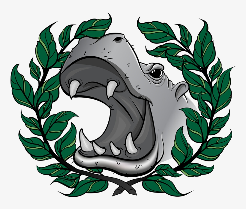 Color-ink Screaming Hippo Head In Laurel Frame Tattoo - Laurel, transparent png