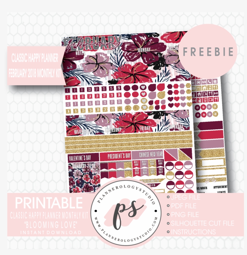 Blooming Love Classic Happy Planner February 2018 Monthly - Happy Planner Monthly Printable, transparent png