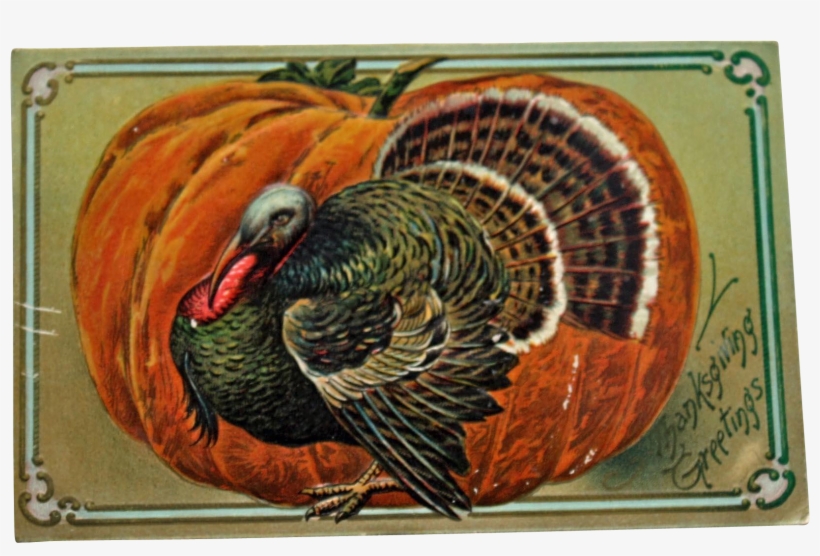 Thanksgiving Turkey In Front Of A Orange Pumpkin Doormat - Giclee Painting: Thanksgiving Greetings With A Turkey, transparent png