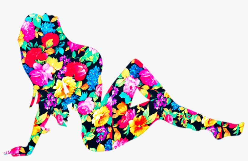 Floral Pattern Silhouette Model Sexy Lady Ladies Tank - Neon Floral Girly Trendy Pink Teal Fashion Pattern, transparent png