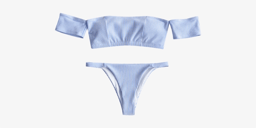 Off Shoulder Striped Thong Bikini - Swimsuit, transparent png