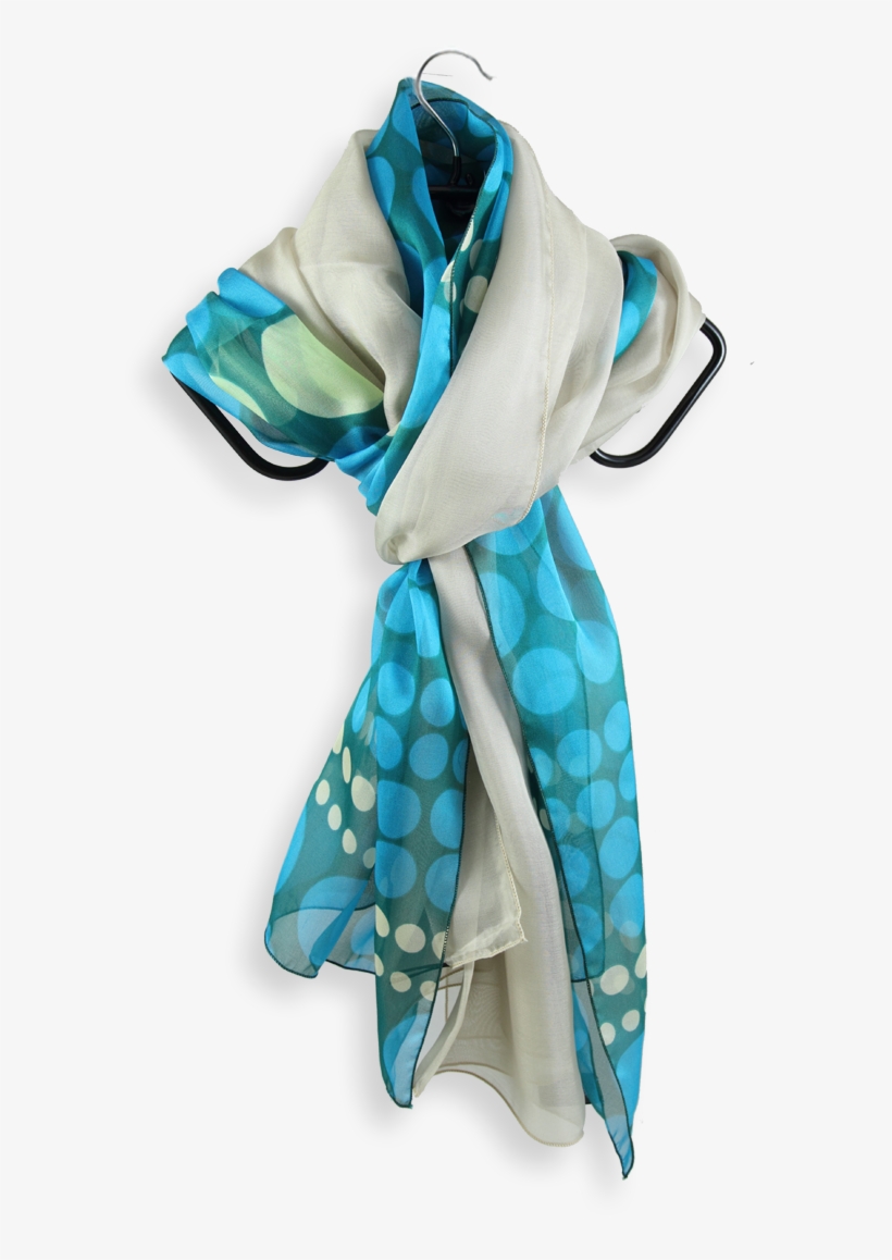 Silk Scarf Printed Green Polka Dots Beige Turquoise - Silk, transparent png